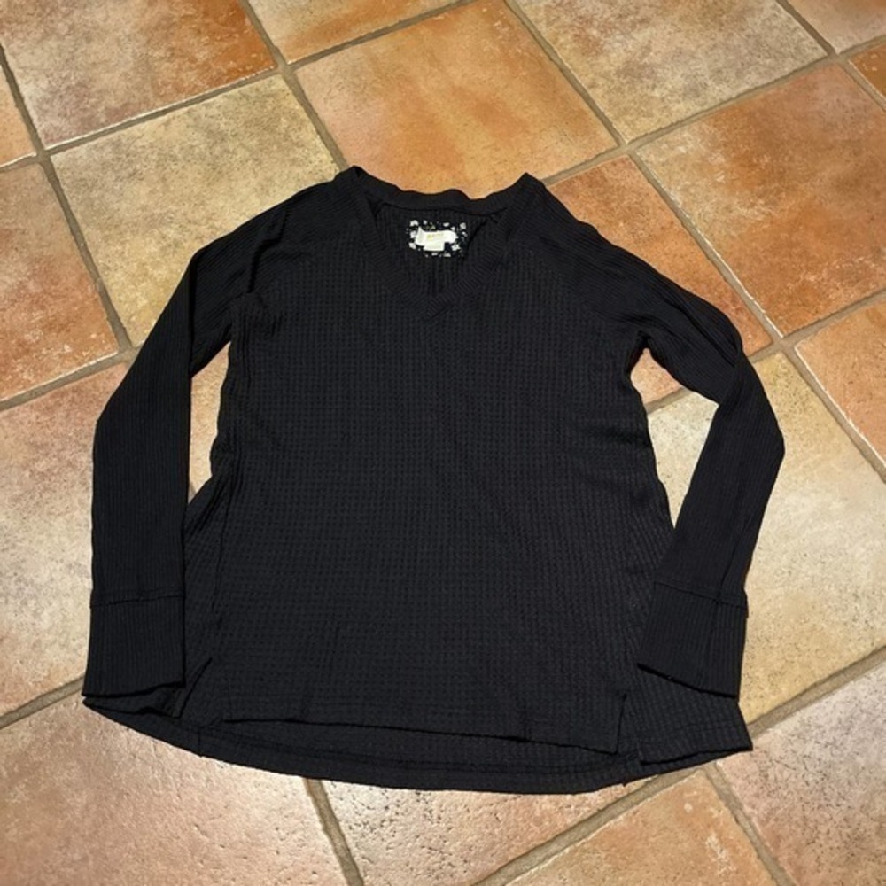 Maeve Pearson Waffle Knit Thermal Top Black